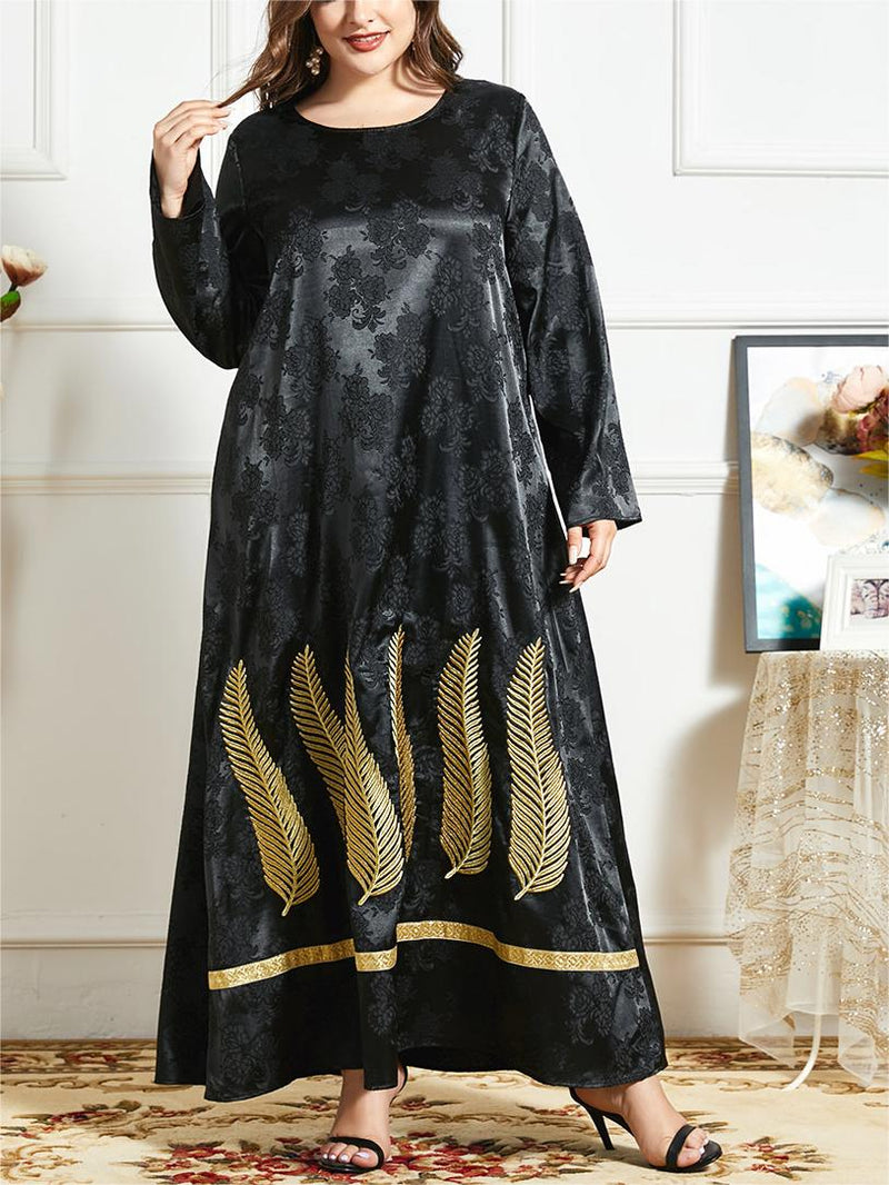 KTX-7982838415576 Elegant Feather and Floral Embroidered Kaftan