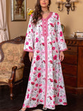 KTX-7982837694680 Floral Print V-neck Long-sleeved Kaftan