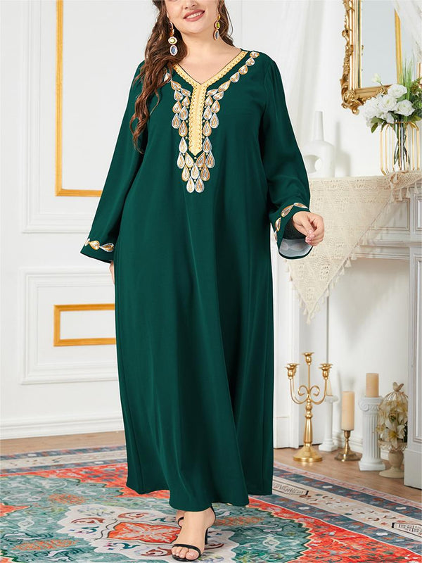 KTX-7982837596376 Elegant Vintage Water Drop Embroidery Kaftan