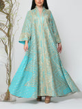 KTX-7982700036312 V-necked blue long printed kaftan dress