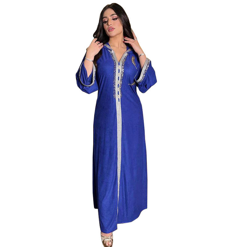 KTX-7982839202008 Ethnic Wind with Cap with Diamonds with Cap Kaftan