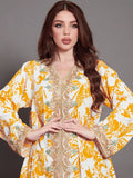 KTX-7982837727448 Vintage Print V Neck Long Sleeve Lady Abaya