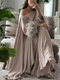 KTX-7982836678872 Off The Shoulder Feather Sleeve Shawl and Pleated Dress