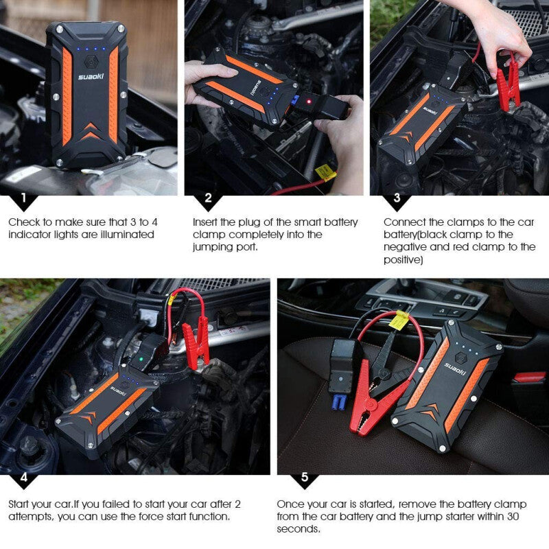 1000A Peak Portable Car Jump Starter - Black