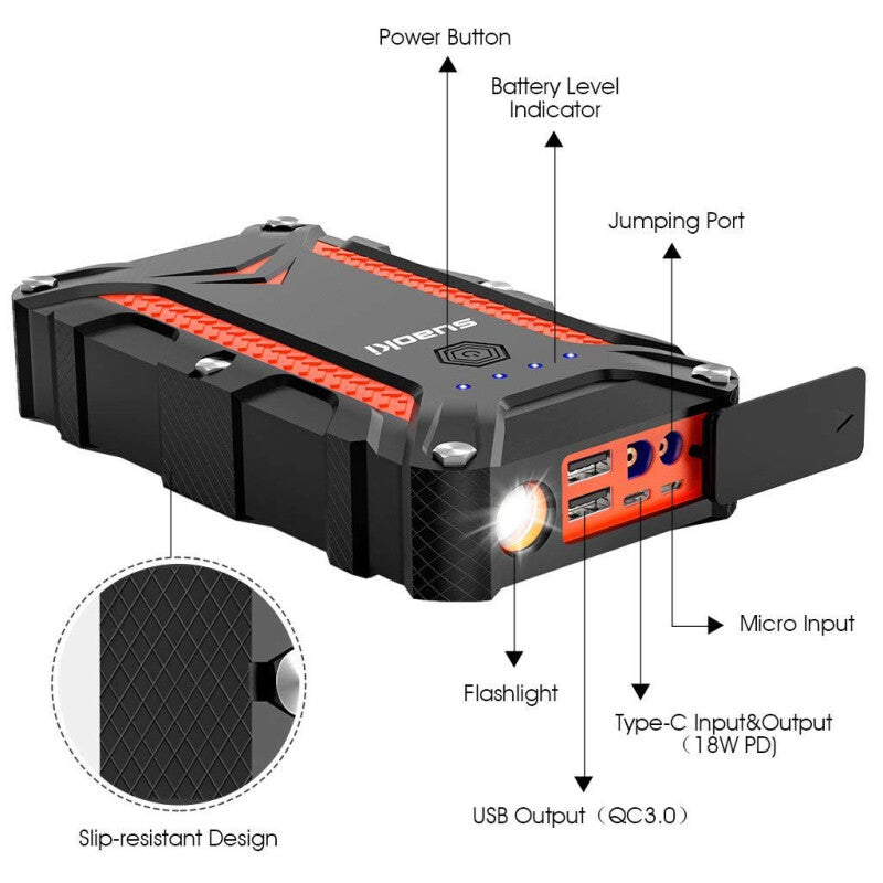 1000A Peak Portable Car Jump Starter - Black