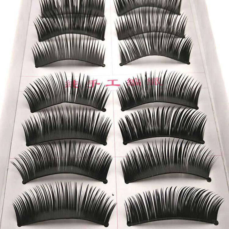 10 Pairs Thick Long Party False Eyelashes - Black