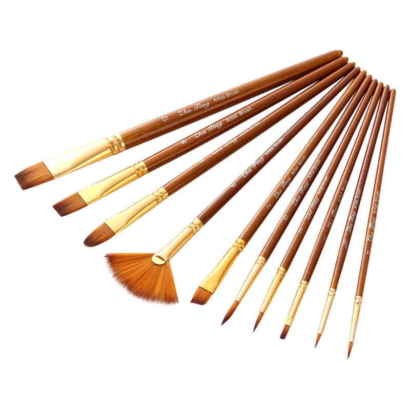 10Pcs Premium Professional Paint Brushes Set - Brown