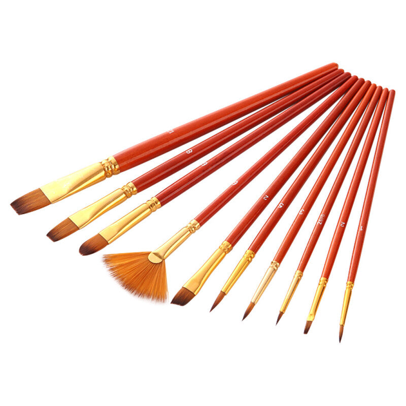 10Pcs Premium Professional Paint Brushes Set - Red