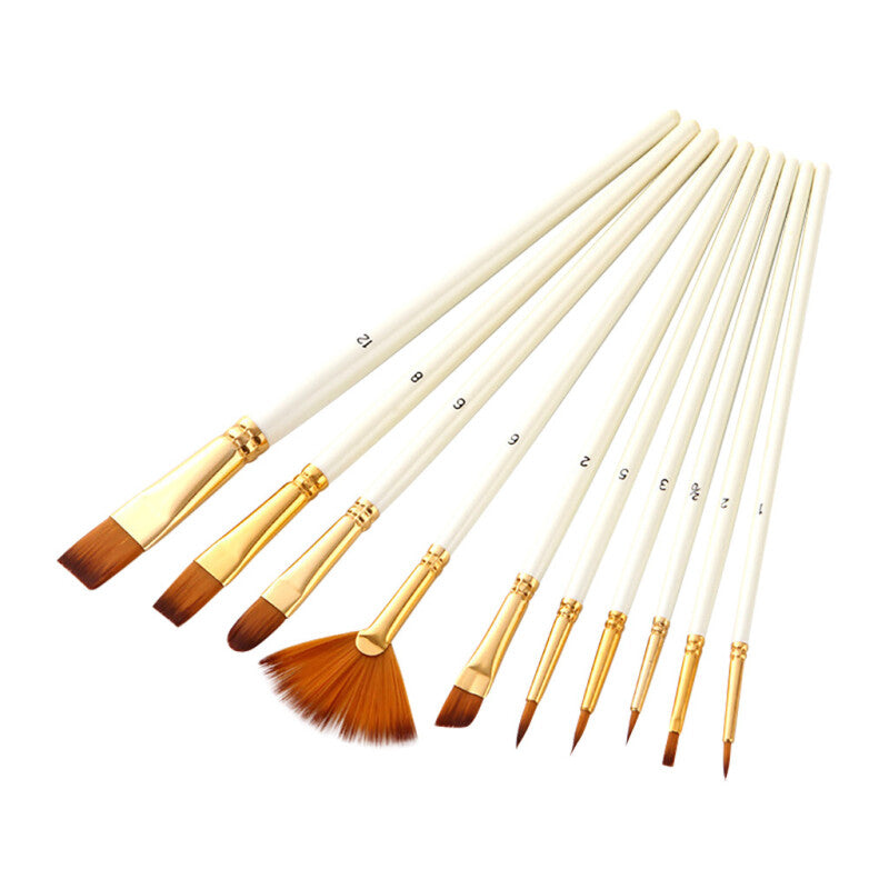 10Pcs Premium Professional Paint Brushes Set - White