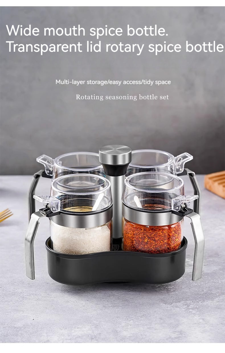 KT-1119-002 Glass Spice Box, Household, Kitchen High-End Combination Set, Oil Pot, Seasoning Bottle Complete Set, Condiment Msg Salt Seasoning Jar