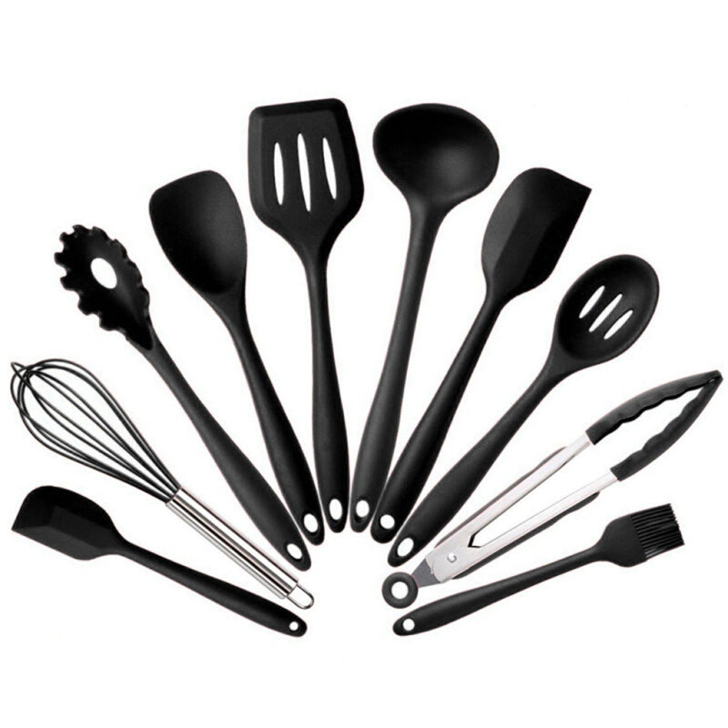 10pcs/set Premium Silicone Cooking Utensil - Black