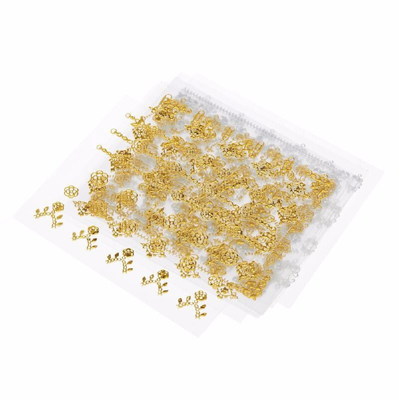 12 Sheets Multistyle Nail Decorations - Gold Silver