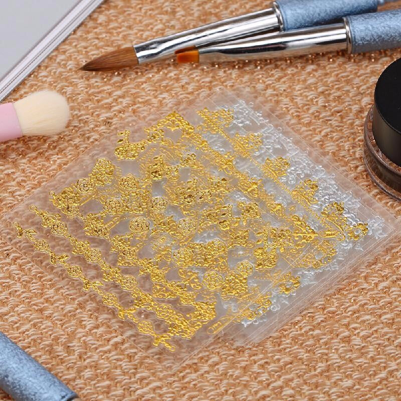 12 Sheets Multistyle Nail Decorations - Gold Silver