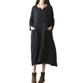 Oversized Women Retro Dress Casual Loose Long Dress Pockets Solid Plus Size Dress Black/Red