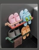 KT-11-30-002 Slipper Rack, Shoe Rack, No Punch, Bathroom Organizer, Drainage, Foldable, Bathroom Shelf, Wall Mounted, Household  -2 pieces