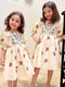 KTX-7981929857240 Elegant Floral Print Neckline Tie Circle Children's Dress