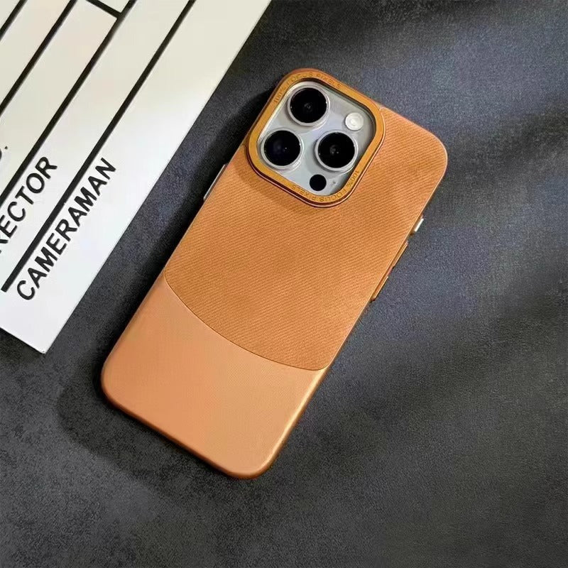 ABD&XJK-030402 Nude,Color Blocking,Vegan Leather,For,iPhone 12 - 15,New,Premium,Simple,Anti-fingerprint,All-inclusive,Drop-proof