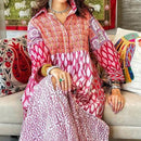 KTX-7981924286680 Lapel pink and rose printed maxi kaftan dress