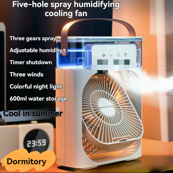 ABD-0426010 USB Desktop Mini Fan with Spray Humidification, Light, and Air Conditioning - Portable Summer Cooling Solution with 5 Adjustable Airflow Holes