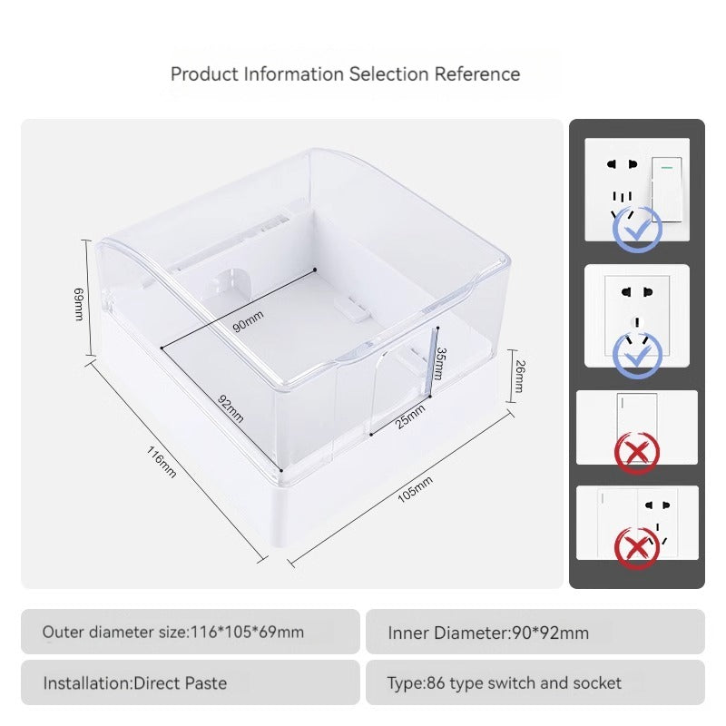 KT-12-08-008 Exposed Height Waterproof Box, Open Wire Switch Waterproof Cover, Bathroom Water Heater Leakage Socket, Waterproof Cover Paste- 3 pieces