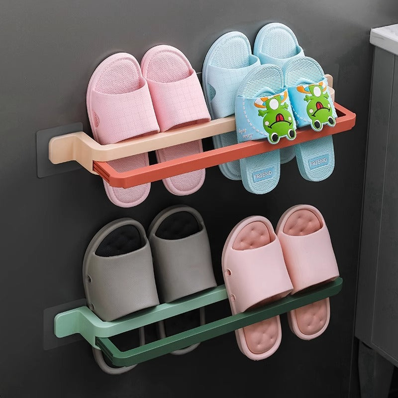 KT-11-30-002 Slipper Rack, Shoe Rack, No Punch, Bathroom Organizer, Drainage, Foldable, Bathroom Shelf, Wall Mounted, Household  -2 pieces