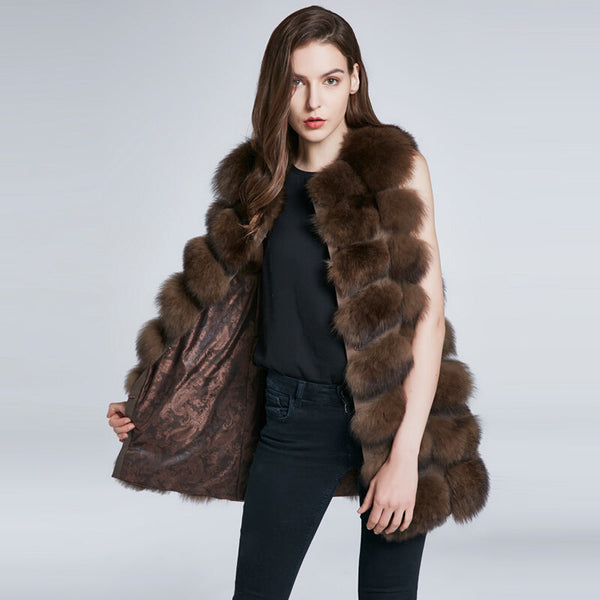 2022 Fashionable Women's Fox Furry Vest - Brown