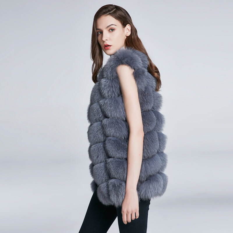 2022 Fashionable Women's Fox Furry Vest - Light Gray