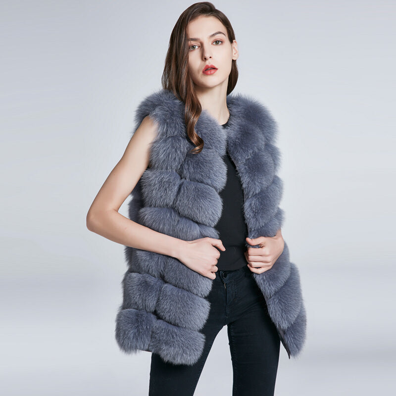 2022 Fashionable Women's Fox Furry Vest - Light Gray