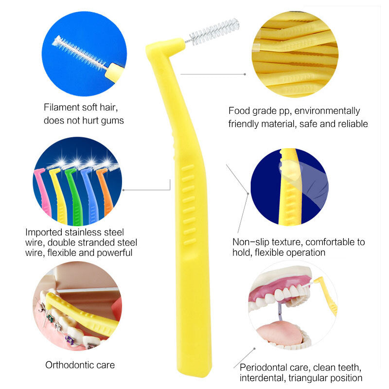 20 Pcs. L-Shaped Interdental Brush Oral Care - Yellow