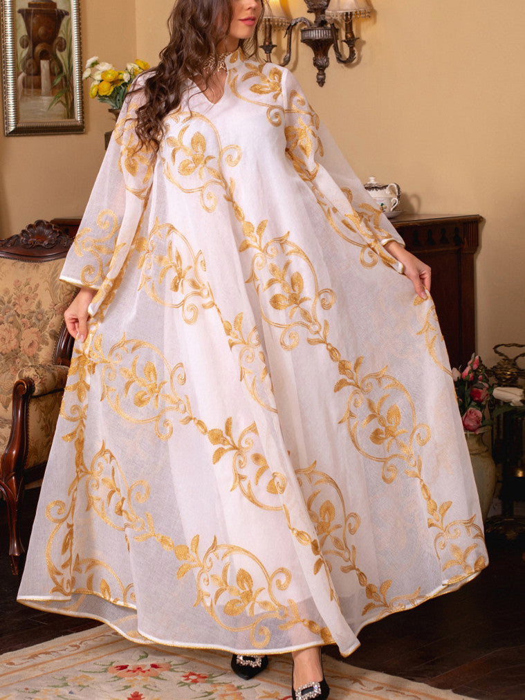 KTX-7982841331928 Ethnic Pattern Embroidery Long Sleeve Kaftan