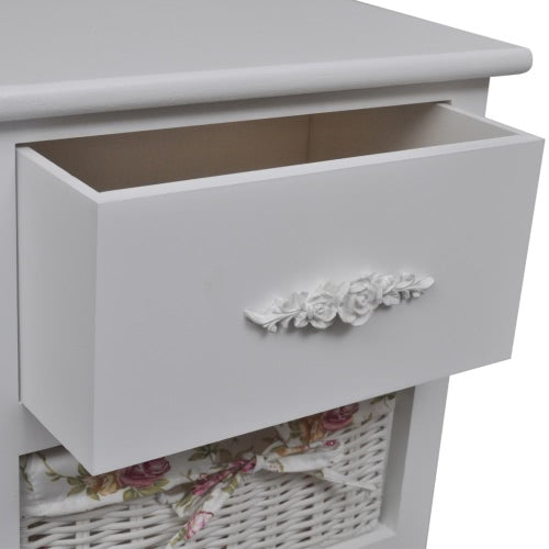 White Cabinet with 1 Drawer and 2 Baskets Wood