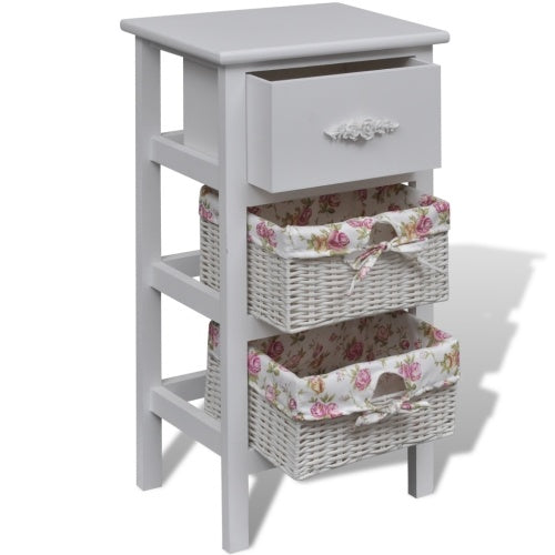 White Cabinet with 1 Drawer and 2 Baskets Wood