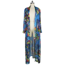 Sexy Women Chiffon Bikini Cover Up Floral Print Bohemia Cardigan Kimono Loose Outerwear Beachwear Green/Blue