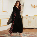 KTX-7982840611032 Split Sleeve Binded Rose Print V Neck Chiffon Gown