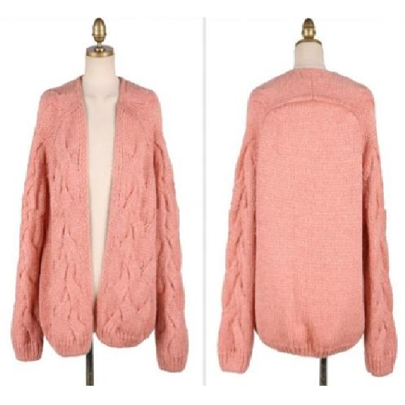 Korean Fashion Women Cardigan Candy Color Long Sleeve Sweater Knitwear Loose Coat Pink