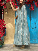 KTX-7981932216536 blue round neck slim elegance Ramadan dress