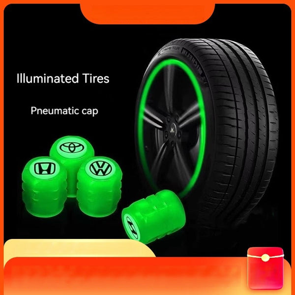 KT-1110-001 Creative Glow-in-the-Dark Car Tire Valve - 3 Pack/12 Pieces