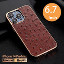 ABD-040503 For Apple 14promax High-End Leather Ostrich Pattern Iphone 13pro Phone Case Limited Collection Head Layer Cowhide 12 Personalized Custom Plating Plus Fashion Business Fall Protection Case