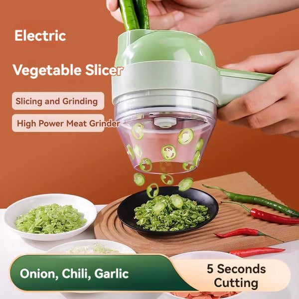 LKX-0412-1 Handheld Side Dish Cooking Machine, Chopping Chili Ring Onion Chopper, Chopping Ginger and Garlic Slices Chopper, Electric Making Garlic Masher