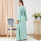 KTX-7982840545496 Embroidery Pattern Bind Design V Neck Long Sleeve Green Dress