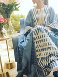 KTX-7982699020504 Blue striped loose maxi kaftan dress