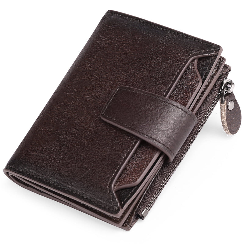 FALAN MULE Men's Wallet Leather RFID Blocking Bifold Zipper Coin Pocket Wallet with 4 ID Window