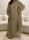 KTX-7982841528536 Tassel Lantern Sleeve Round Neck Linen Kaftan Dress