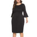 3/4 Flare Plus Size Bodycon Cocktail Dress - Black