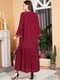 Long-Sleeved Red Embroidered Dress