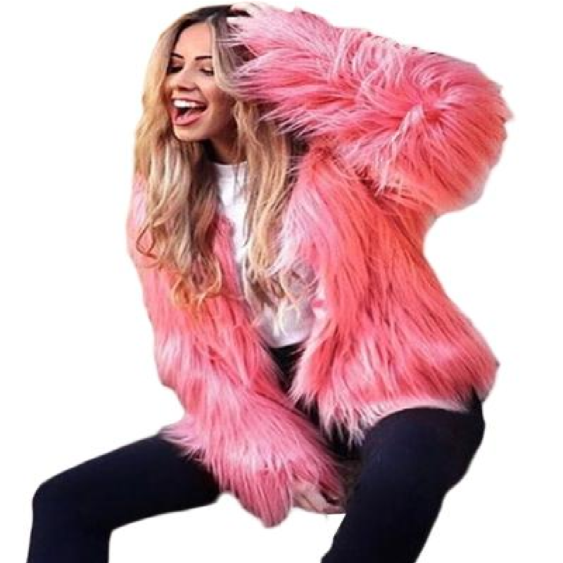 Winter Women Faux Fur Coat Solid Color Long Sleeve Fluffy Outerwear Short Jacket Hairy Warm Overcoat