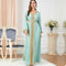 Embroidery Pattern Bind Design V Neck Long Sleeve Green Dress