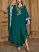 KTX-7982839529688 Elegant Ethnic Geometric Embroidered Batman Sleeve Kaftan