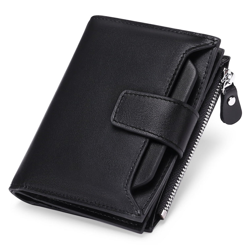 FALAN MULE Men's Wallet Leather RFID Blocking Bifold Zipper Coin Pocket Wallet with 4 ID Window