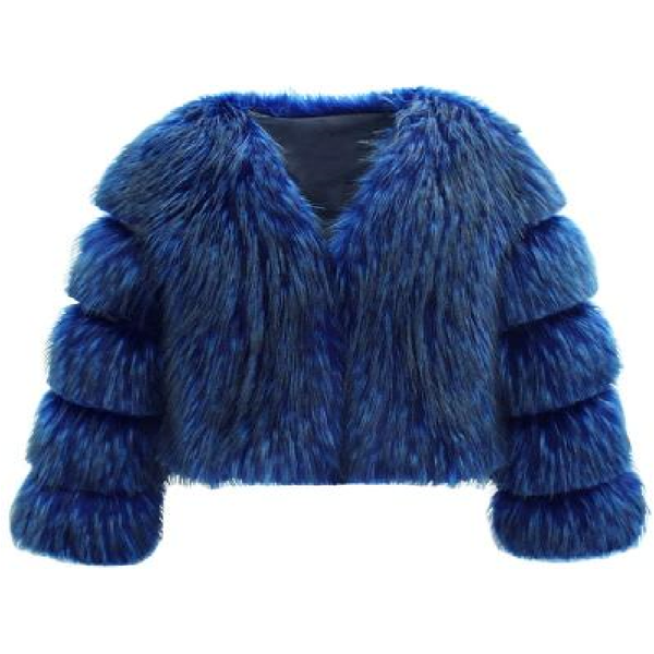 Women Winter Faux Fur Coat Long Sleeve Fluffy Outerwear Ladies Short Jacket Hairy Warm Overcoat Black/Blue